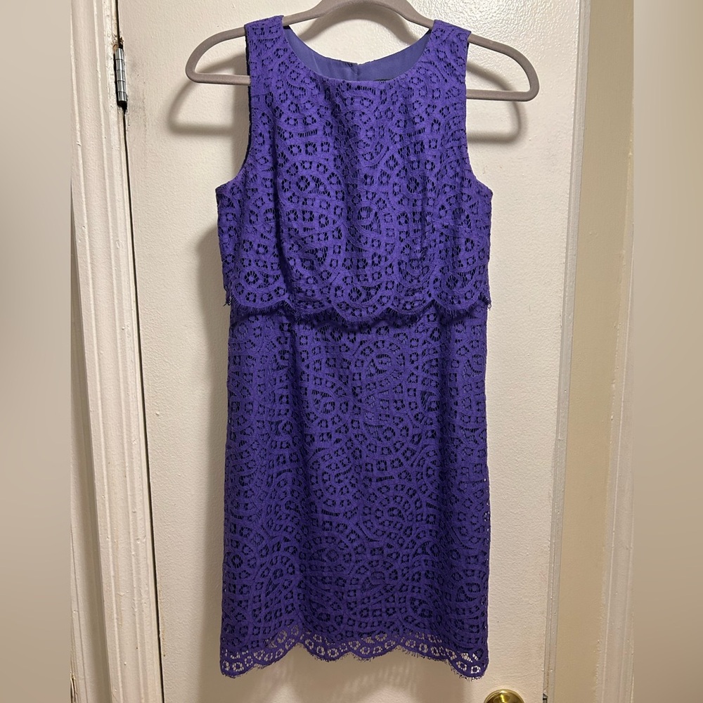 J. Crew Factory Purple Lace Mini Tiered Dress
